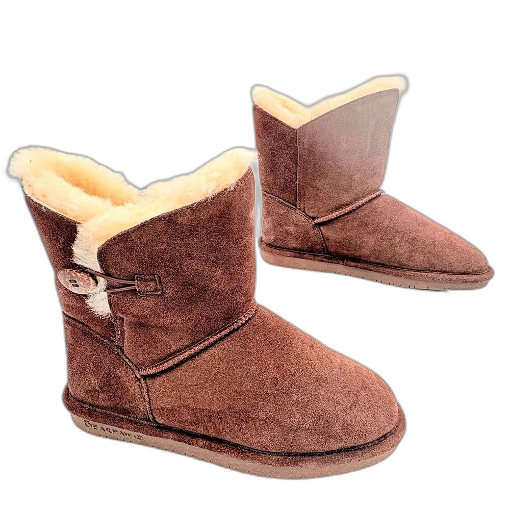 Bearpaw Rosie Brown Suede Leather Boot w Sheepskin & Wool Blend Lining size 9